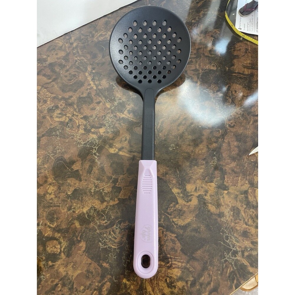 Green Life brand Food 4 1/4" Skimmer Strainer Perforated Spoon BLACK